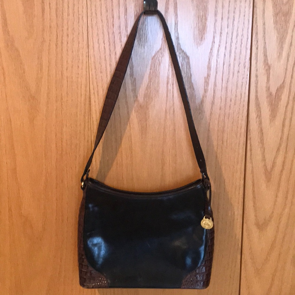 Brahmin Black Leather Purse w Brown Croc Accents